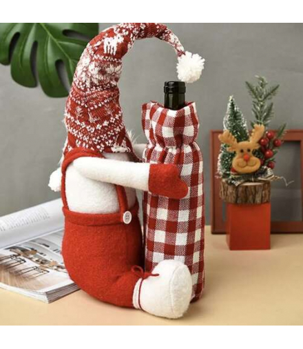 Skrzat świąteczny z torbą na butelkę, gnom, krasnal 18cm x 22cm x 55cm Ruhhy