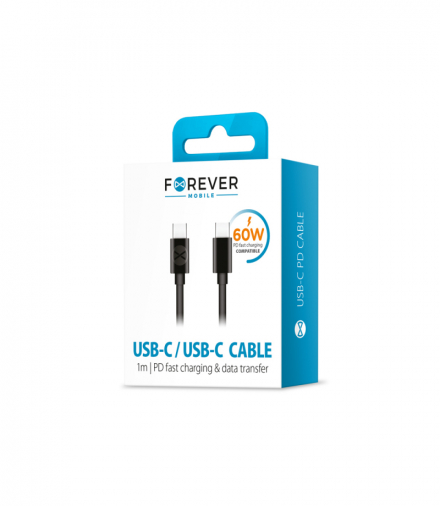 Forever kabel USB-C - USB-C 1,0 m 60W czarny TFO GSM106367