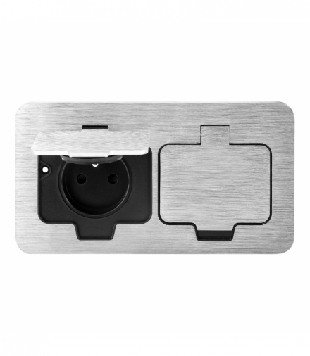 Hermetyczne gniazdo elektryczne podwójne, prostokątne, IP55, srebrne Orno OR-GM-9047/G