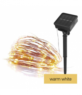 Dekoracje - 120 LED nano łezki z panelem solarnym, miedź, 12 m, IP44, ciepła biel, timer EMOS D3ZW01
