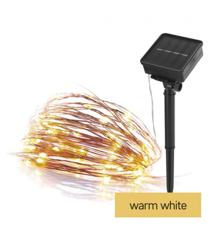 Dekoracje - 120 LED nano łezki z panelem solarnym, miedź, 12 m, IP44, ciepła biel, timer EMOS D3ZW01