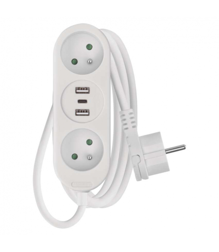 Przedłużacz 2m 2 gniazda + 2×USB A+1×USB C, biały, PVC, 1 mm2 EMOS P0212U