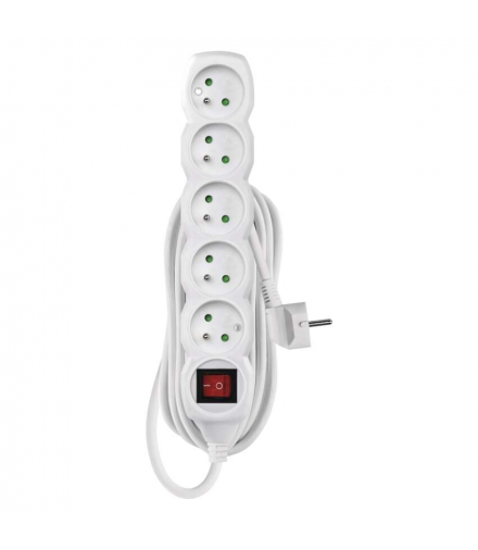 Przedłużacz 5m, 5 gniazd, z wyłącznikiem, biały, PVC, 1,5mm2 EMOS P1515R