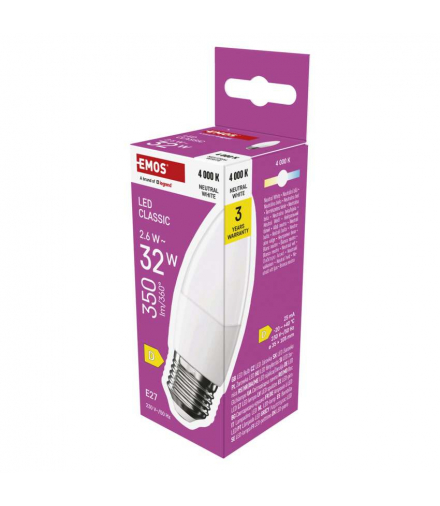 Żarówka LED Classic świeczka E27 2,6 W (32 W) 350 lm neutralna biel EMOS ZQ4D13