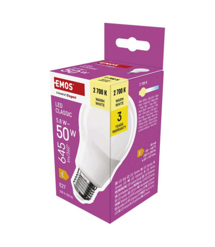 Żarówka LED Classic A60 E27 5,8 W (50 W) 645 lm ciepła biel EMOS ZQ5E31