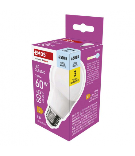 Żarówka LED Classic A60 E27 7 W (60 W) 806 lm zimna biel EMOS ZQ5E44