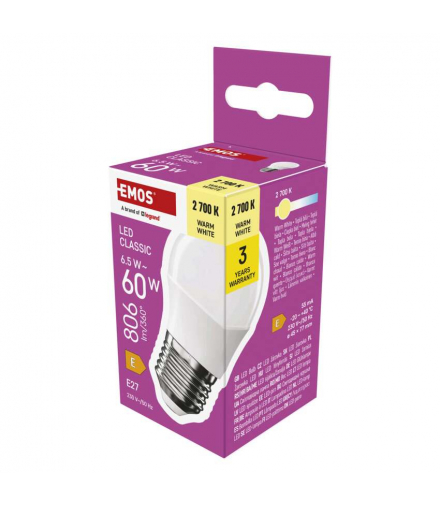 Żarówka LED Classic Mini Globe E27 6,5 W (60 W) 806 lm ciepła biel EMOS ZQ6E41