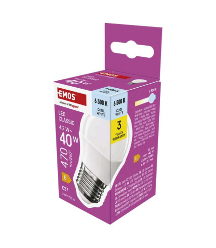 Żarówka LED Classic Mini Globe E27 4,2 W (40 W) 470 lm zimna biel EMOS ZQ6E24