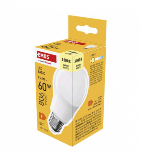 Żarówka LED Basic A60 E27 9,4 W (60 W) 806 lm 806 lm Ciepła biel EMOS ZL5F42
