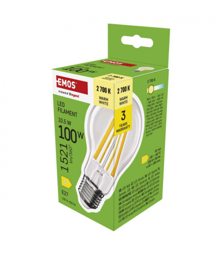 Żarówka LED Filament A60 E27 10,5 W (100 W) 1521 lm 1521 lm ciepła biel EMOS ZF5D62