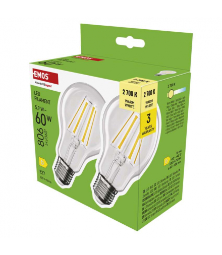 Żarówka LED Filament A60 E27 5,9 W (60 W) 806 lm 806 lm ciepła biel EMOS ZF5D42.2