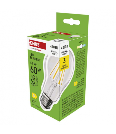 Żarówka LED Filament A60 E27 5,9 W (60 W) 806 lm neutralna biel EMOS ZF5D43