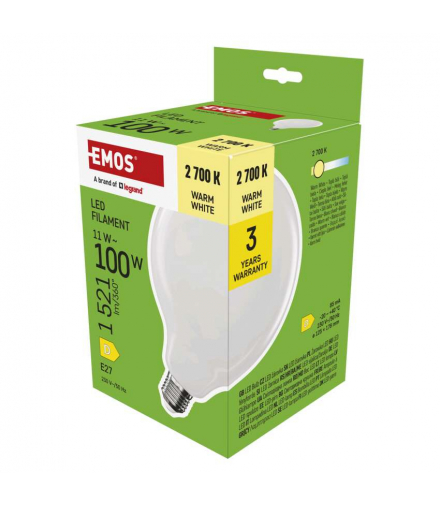 Żarówka LED Filament G125 E27 11 W (100 W) 1521 lm ciepła biel EMOS ZF2D62