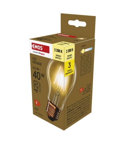 Żarówka LED Vintage A60 E27 4,5 W (40 W) 420 lm 420 lm Ciepła biel EMOS Lighting Z55032