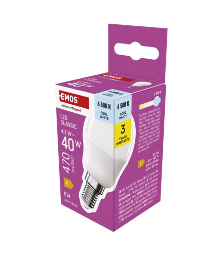 Żarówka LED Classic Mini Globe E14 4,2 W (40 W) 470 lm zimna biel EMOS ZQ1E24