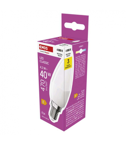 Żarówka LED Classic świeczka E14 4,2 W (40 W) 470 lm neutralna biel EMOS ZQ3E23