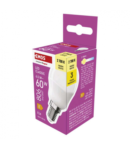 Żarówka LED Classic Mini Globe E14 6,5 W (60 W) 806 lm ciepła biel EMOS ZQ1E41