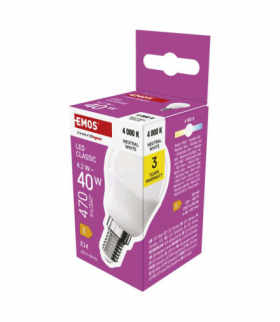 Żarówka LED Classic Mini Globe E14 4,2 W (40 W) 470 lm neutralna biel EMOS ZQ1E23