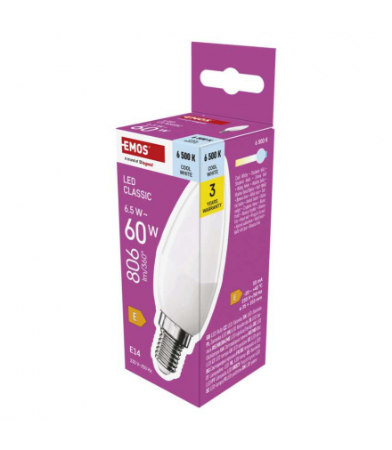 Żarówka LED Classic świeczka  E14 6,5 W (60 W) 806 lm zimna biel EMOS ZQ3E44