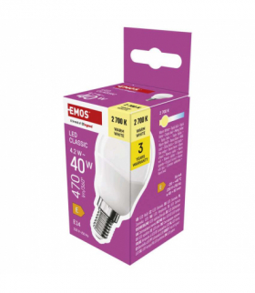 Żarówka LED Classic Mini Globe E14 4,2 W (40 W) 470 lm ciepła biel EMOS ZQ1E21