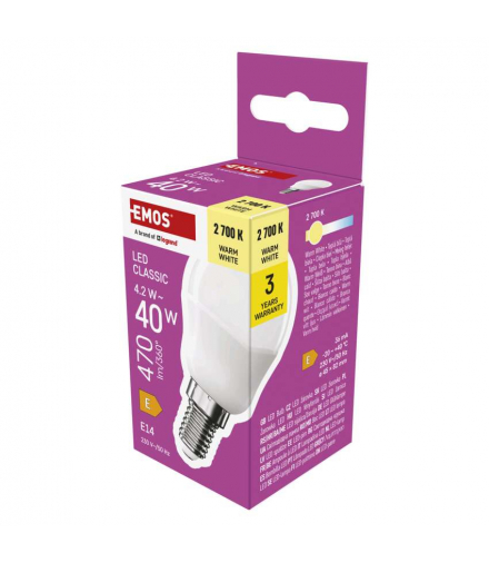 Żarówka LED Classic Mini Globe E14 4,2 W (40 W) 470 lm ciepła biel EMOS ZQ1E21