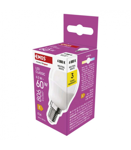 Żarówka LED Classic Mini Globe E14 6,5 W (60 W) 806 lm neutralna biel EMOS ZQ1E43