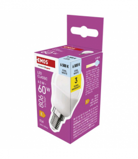Żarówka LED Classic Mini Globe E14 6,5 W (60 W) 806 lm zimna biel EMOS ZQ1E44