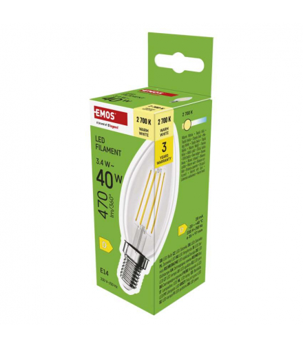 Żarówka LED Filament świeczka  E14 3,4 W (40 W) 470 lm ciepła biel EMOS ZF3D22