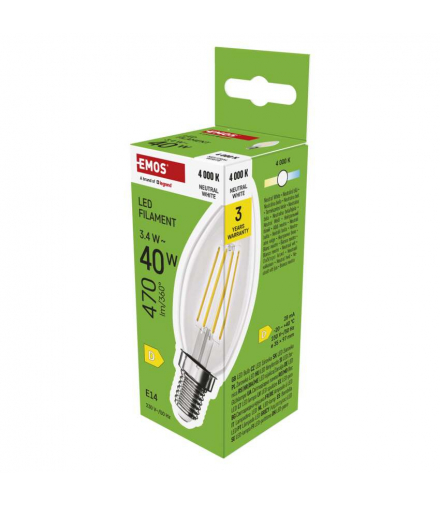 Żarówka LED Filament świeczka  E14 3,4 W (40 W) 470 lm   neutralna biel EMOS ZF3D23