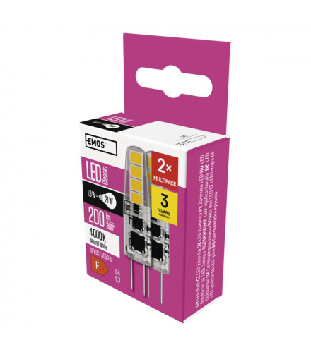 Żarówka LED Classic JC G4 1,9 W (21 W) 200 lm neutralna biel 2PK EMOS ZQ8621.2