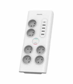 Listwa zasilająca antyprzepięciowa PHILIPS przedłużacz sieciowy 6 gniazd + 4xUSB-A + 1x USB-C 2m 16A biała TFO RTV200113