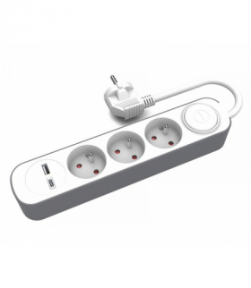 Przedłużacz elektryczny 3x1mm 3 gniazda + wyłącznik + USB A + USB C 5m 10A HQ LAMEX LXW30002