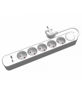 Przedłużacz elektryczny 3x1mm 5 gniazd + wyłącznik + USB A + USB C 5m 10A HQ LAMEX LXW30005