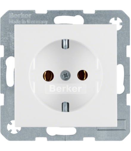 Gniazdo z uziemieniem SCHUKO z zaciskami śrubowymi biały