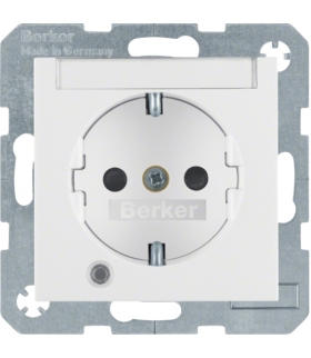 Gniazdo z uziemieniem SCHUKO z diodą kontrolną LED i polem opisowym biały