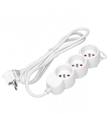 Przedłużacz 3-krotny 2P+Z, 1,5m H05VV-F 3x1,5mm2 , Imax 16A, płaska wtyczka, biały Orno ES-4/W/1,5