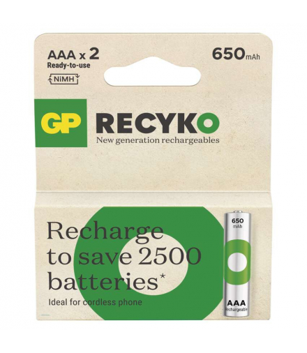 GP Akumulatorek ReCyko 650 AAA (HR03), 1.2V, 650mAh, 2PP *MPP GP B25162