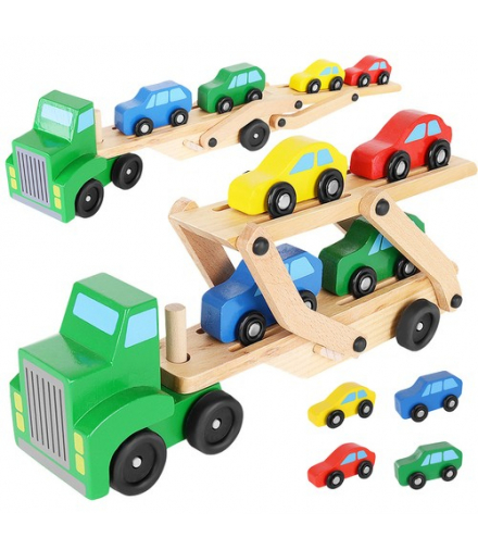 Tir drewniany, laweta + zestaw autek KRUZZEL 22698 00022698