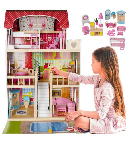 Domek drewniany dla lalek willa z basenem D11251 00011251