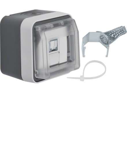 W.1 Gniazdo UAE 8 RJ45 kat.6 z pokrywą, kompletne, IP55, szary Berker 14093505