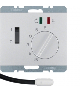 K.5 Regulator temperatury podłogowej z zestykiem zwiernym, elementem centralnym, łącznikiem i 2 diodami LED, alu Berker 20347103