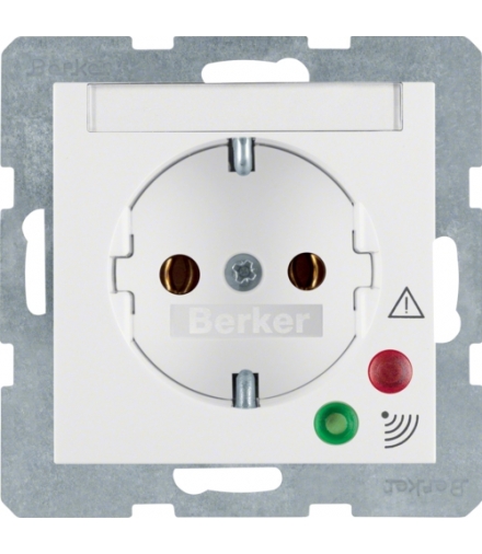 S.1/B.3/B.7 Gniazdo SCHUKO z ochroną przepięciową i polem opisowym, biały, połysk Berker 41088989
