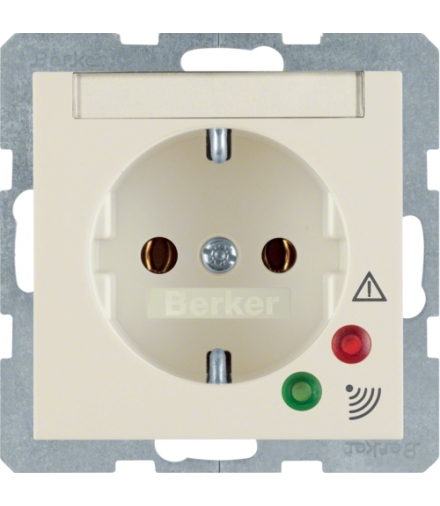 S.1 Gniazdo SCHUKO z ochroną przepięciową i polem opisowym, kremowy, połysk Berker 41088982