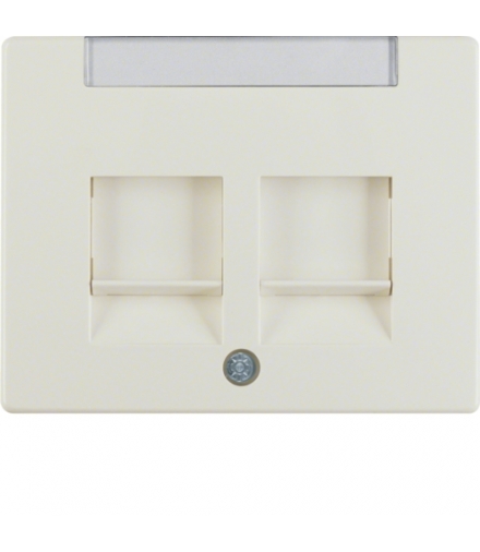 Arsys Płytka czołowa podwójny z zasuwami chroniącymi przed kurzem z polem opisowym, kremowy Berker 11820002
