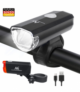 Oświetlenie rowerowe LED Maclean, przód+tył, 2 tryby, wbudowany akumulator, 1500mAh, tył 2xAAA, certyfikat StVZO, MCE312 Maclean CEN-66611