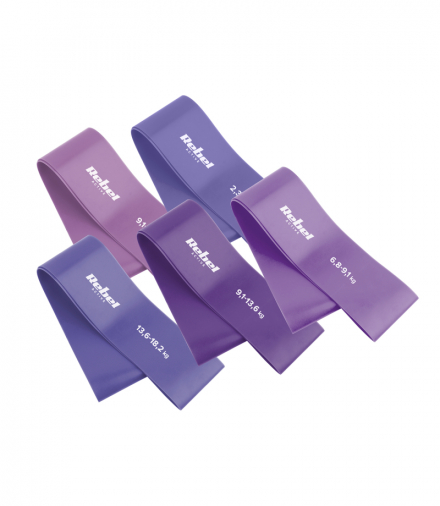 Zestaw gum do ćwiczeń lateksowy, Mini Band L, 2.3-18.2 kg, 5 gum, fioletowy, REBEL ACTIVE Rebel LEC-RBA-3002-PU