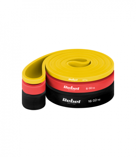 Zestaw gum do ćwiczeń lateksowy - Power Band PLs-1, 4-32 kg, 3 gumy, REBEL ACTIVE Rebel LEC-RBA-3000-S3