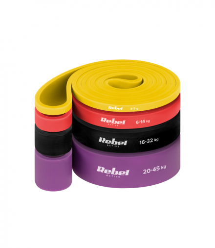 Zestaw gum do ćwiczeń lateksowy - Power Band PLs-2, 4-45 kg, 4 gumy, REBEL ACTIVE Rebel LEC-RBA-3000-S4