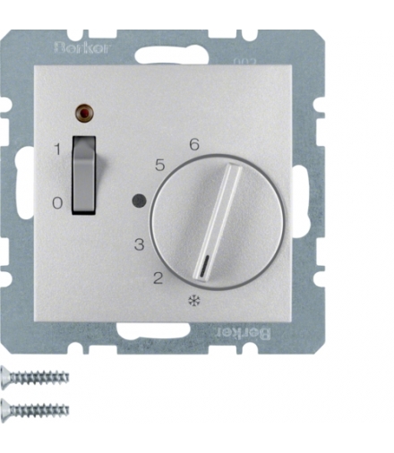 B.x Regulator temperatury pomieszczenia 24 V ze stykiem zwiernym, elementem centralnym, łącznikiem i diodą, alu Berker 20311404