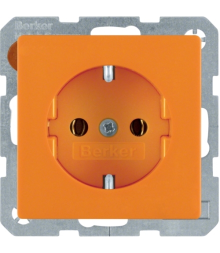 Q.x Gniazdo SCHUKO kompletne, samozaciski, pomarańczowy, aksamit Berker 47436014